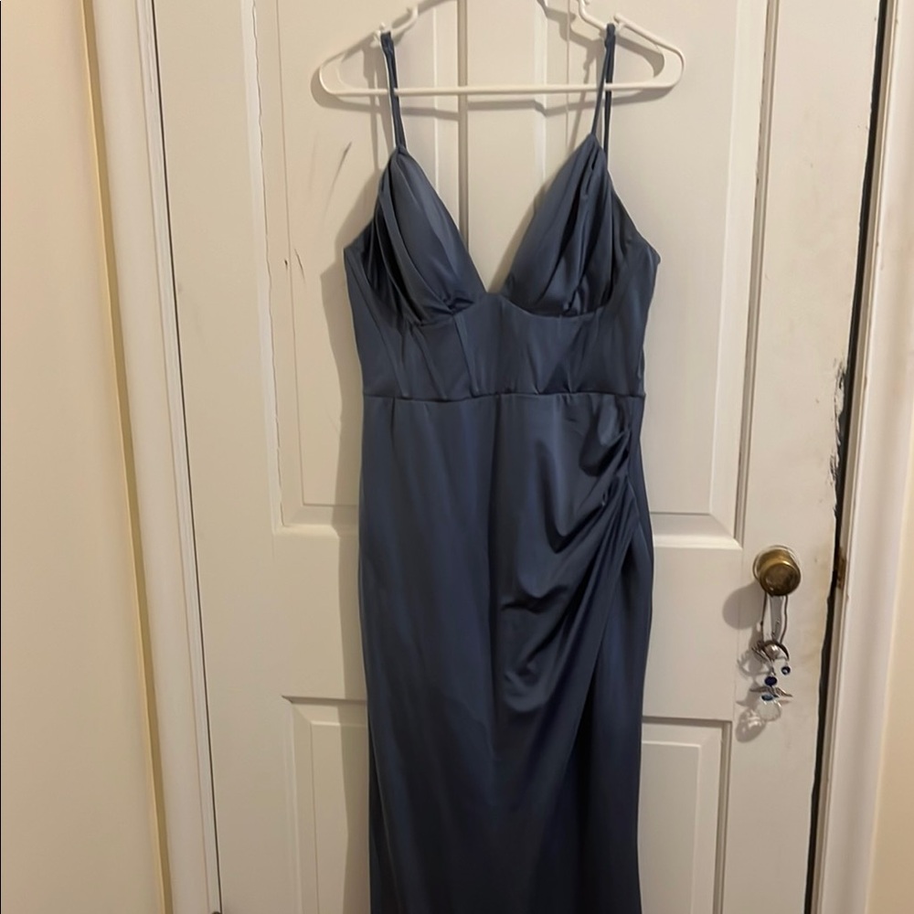 Elegant Blue Satin Dress